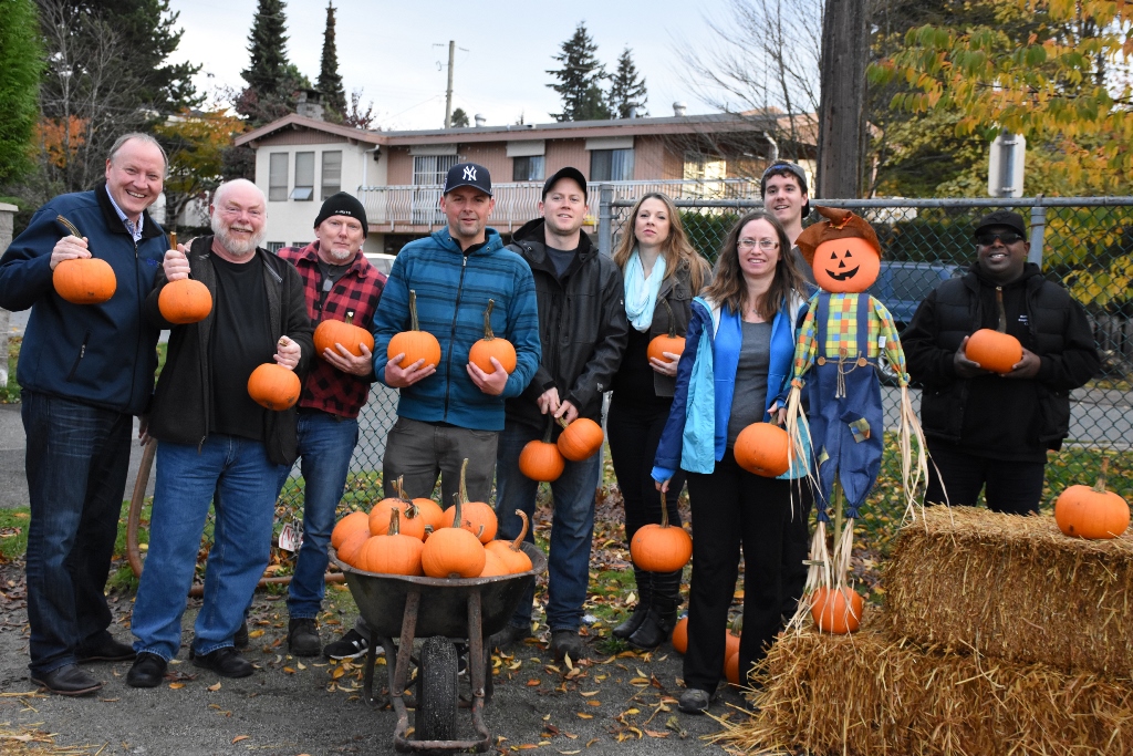 CUPE 23 members set up the last pumpkin patch of the season at South Slope and BC School for the Deaf.