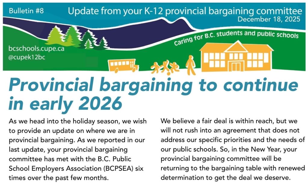 Provincial bargaining to continue in early 2026